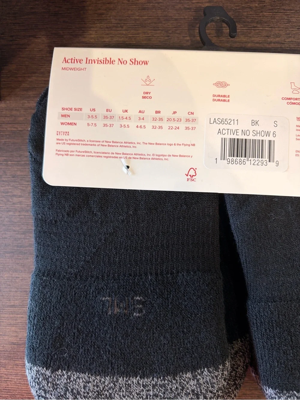 New Balance Men’s Active Invisible No-Show Socks — Black with Gray Toe
